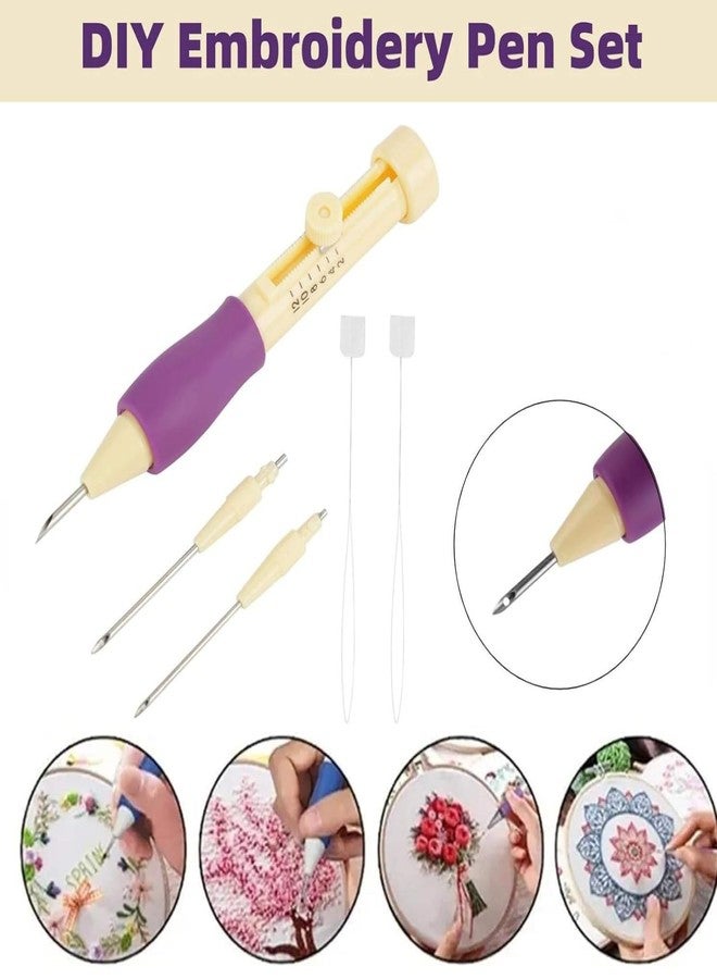 Tusmad Punch Needle Set for Beginners - Adjustable Embroidery Pen with 3 Needle Sizes & Threaders - DIY Craft & Needlework Tool Kit for Ribbon, Satin Stitch, Loop & Dimensional Embroidery - Purple - Image 3